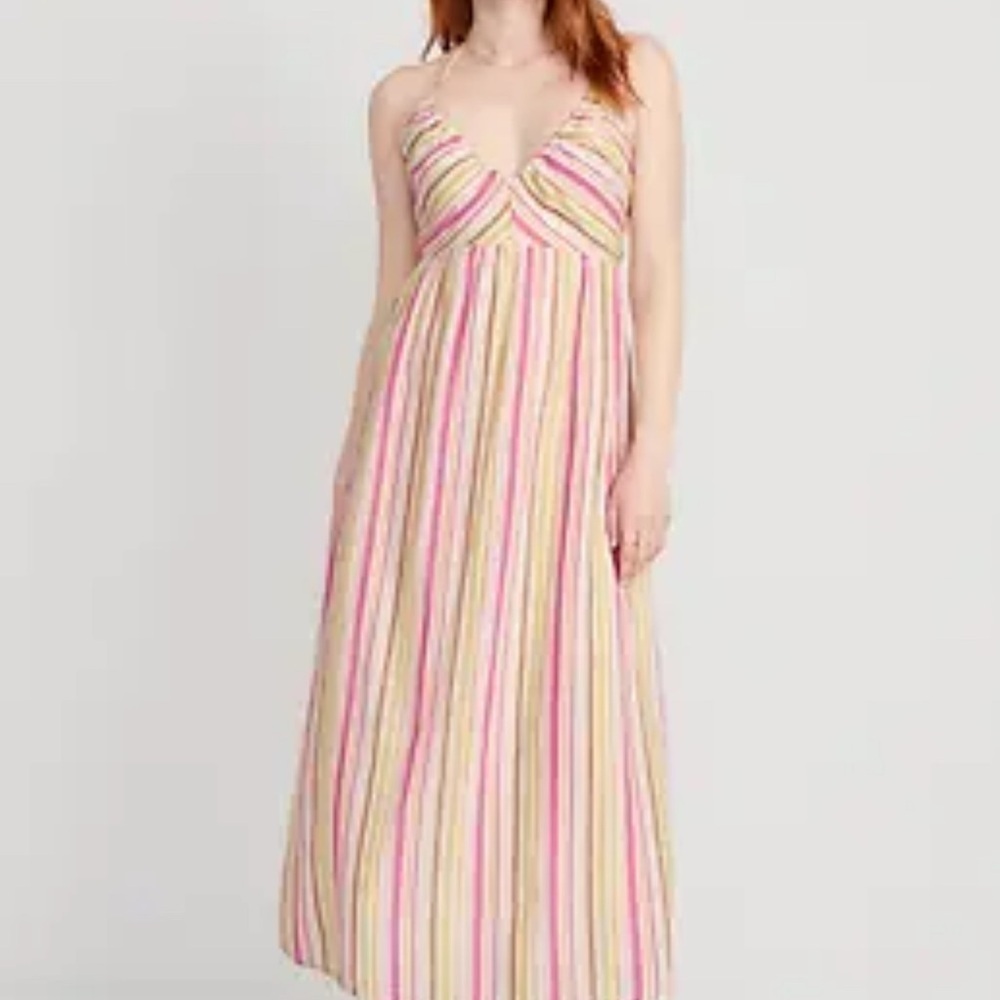 Old Navy Women Dress Fit & Flare Striped Halter Maxi Multicolor Size M EUC